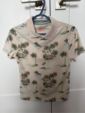 Cat & Jack Beige Tropical Print boys Polo size 10/12